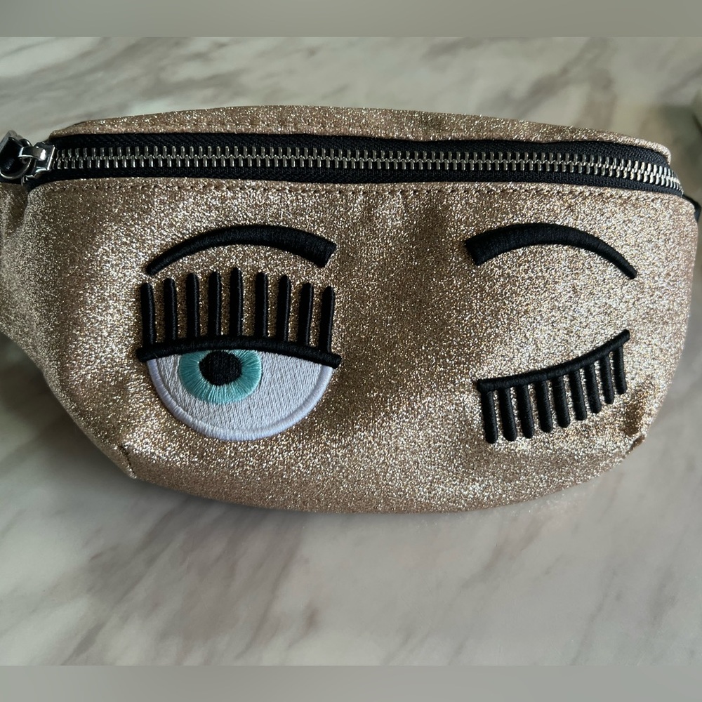 Chiara Ferragni Gold Glitter Mini Bag with Eye Patch Design